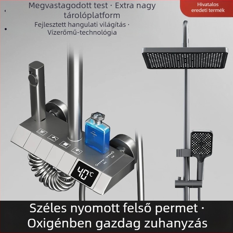 Zuhanykészlet digitális kijelzővel és állandó hőmérséklet-vezérléssel, Piano zuhany, rézötvözet és rozsdamentes acél