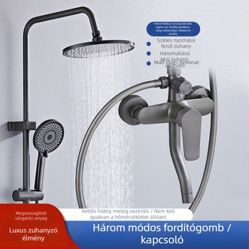 Réz alapanyagú esőzuhany készlet Gun Gray felületű, falra szerelhető, négyzet alakú, könnyű luxus stílus, modell 9034