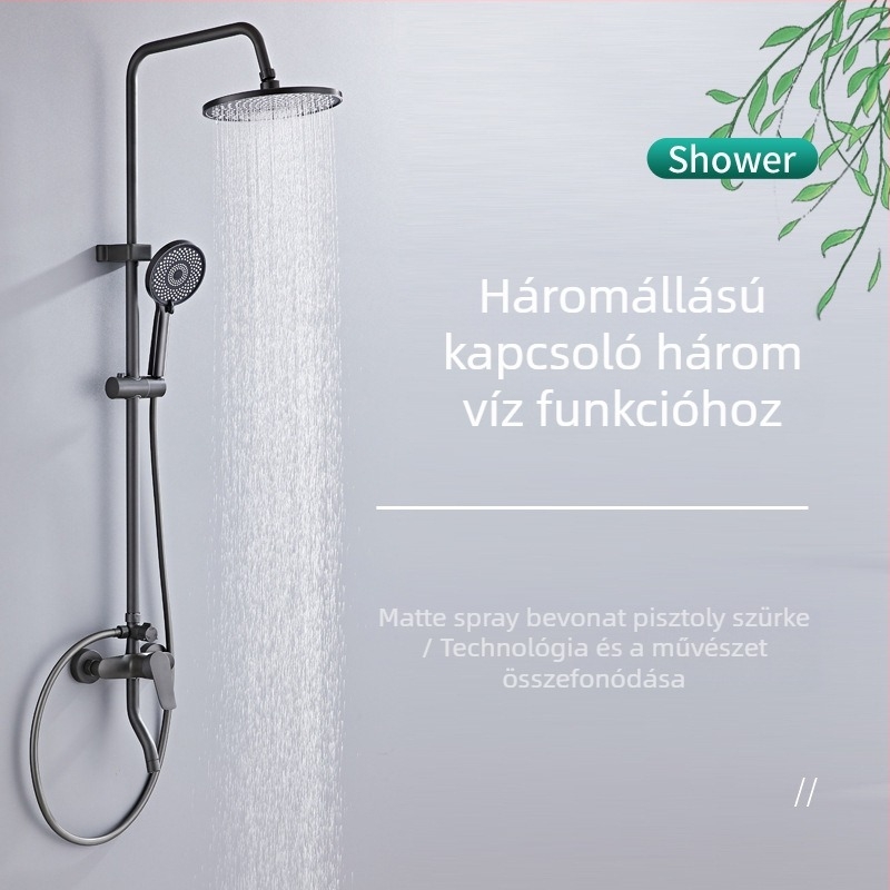 Réz alapanyagú esőzuhany készlet Gun Gray felületű, falra szerelhető, négyzet alakú, könnyű luxus stílus, modell 9034