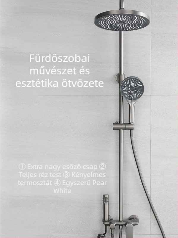 Réz zuhanykészlet nyomásos felső sugárzással és kézi zuhannyal, falba épített telepítés