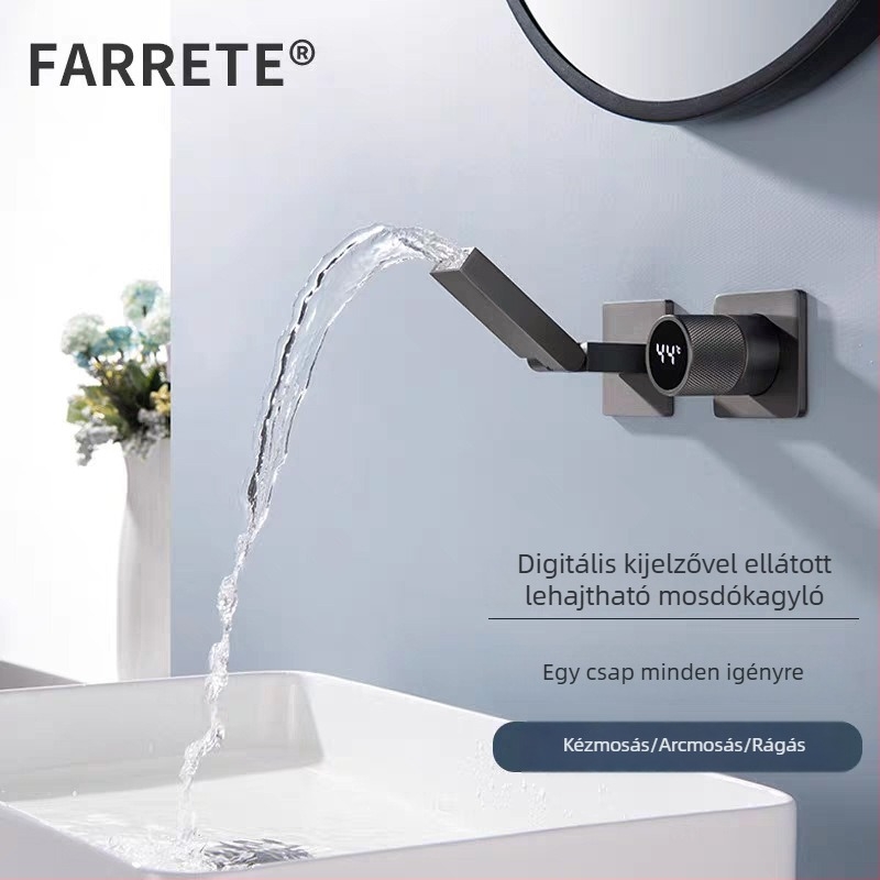 Beépített termosztatikus mosdócsaptele digitális kijelzővel, rozsdamentes acél, szálcsiszolt felülettel