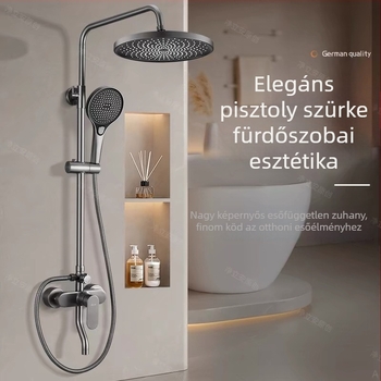 Réz zuhanycsaptelekészlet – falra szerelt, krómozott felület, modell 8002 – funkciók: permetezés, masszázs, buborékok, forgatható, esőzuhany
