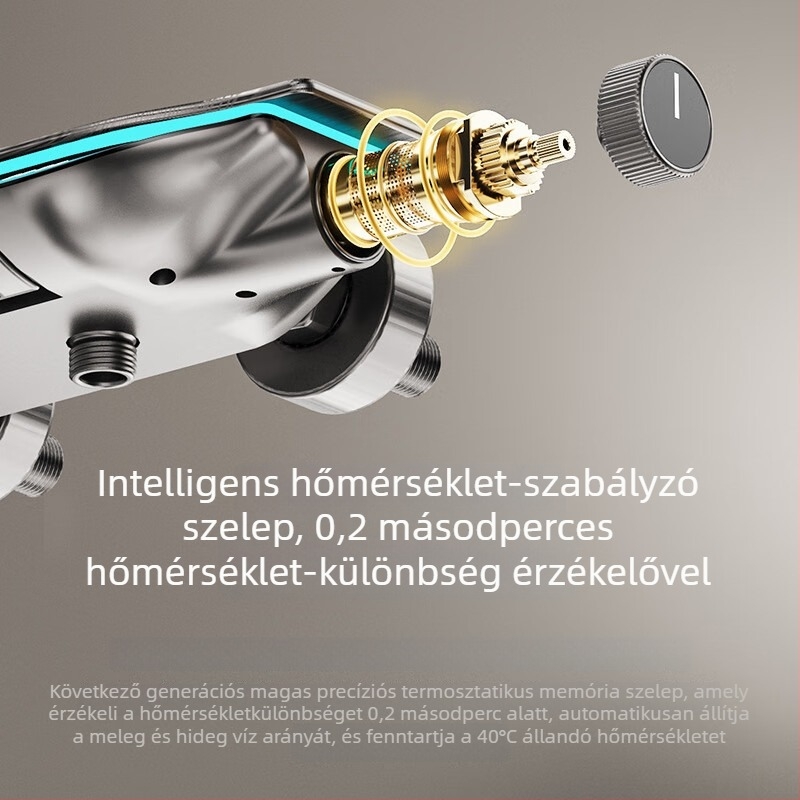 Beépített réz zuhanyrendszer digitális hőmérséklet-kijelzővel és többfunkciós zuhanyfejjel (modells 6988)