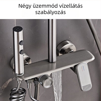 Digitális kijelzős fürdőszobai zuhanykészlet modern stílussal, beépített telepítés, réz kivitel, kerek fej, permetezés és eső funkciók, modell ZH-24130