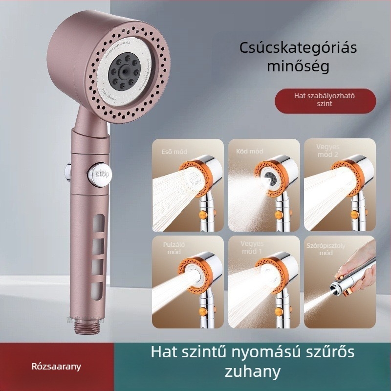 Nyomásos zuhanyfej készlet — permetezés és eső funkció, ABS test, krómozott felület, spirális csatlakozás, 0–95°C működési tartomány