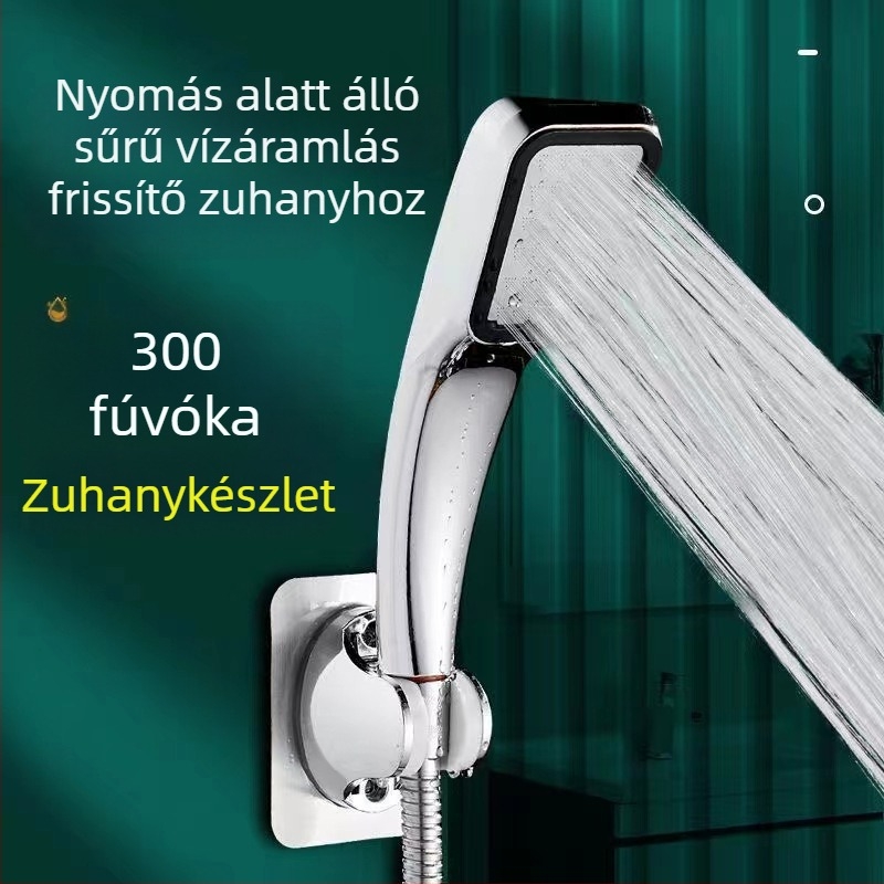 Négyzet alakú zuhanyfej 300 lyukú, ABS, eső funkció, spirális felszerelés