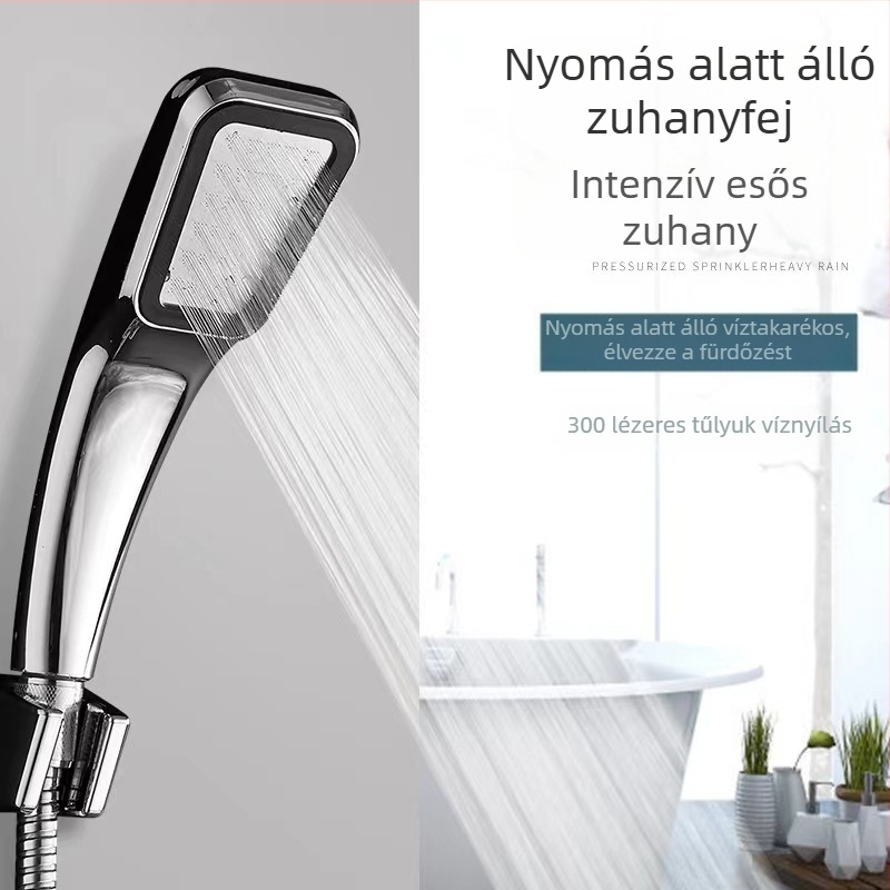 Négyzet alakú zuhanyfej 300 lyukú, ABS, eső funkció, spirális felszerelés