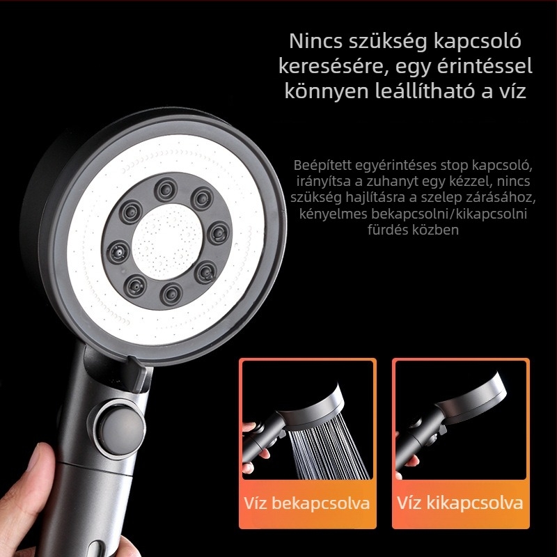 CL011 zuhanyfej – ABS, nyomásos működés, funkciók: permetezés, masszázs, automatikus víztöltés, eső funkció, fényű luxus stílus