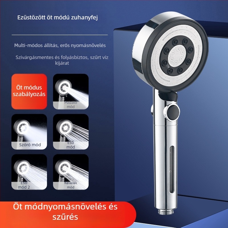 CL011 zuhanyfej – ABS, nyomásos működés, funkciók: permetezés, masszázs, automatikus víztöltés, eső funkció, fényű luxus stílus