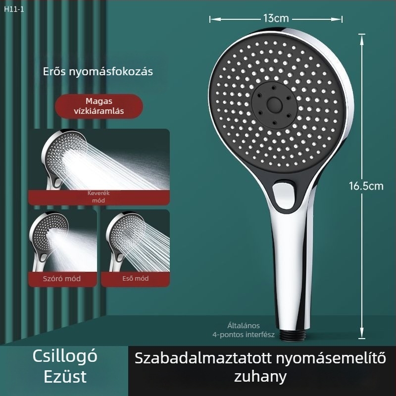 Magasnyomású zuhanyfej, állítható esőztető, ABS, felületre szerelhető, 50°C működési hőmérséklet