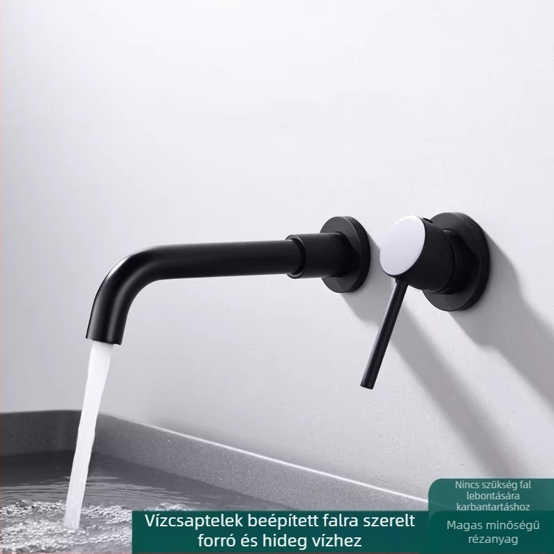 Rejtett falra szerelt réz mosdócsap, keverő, duplex test, kerámiás patron