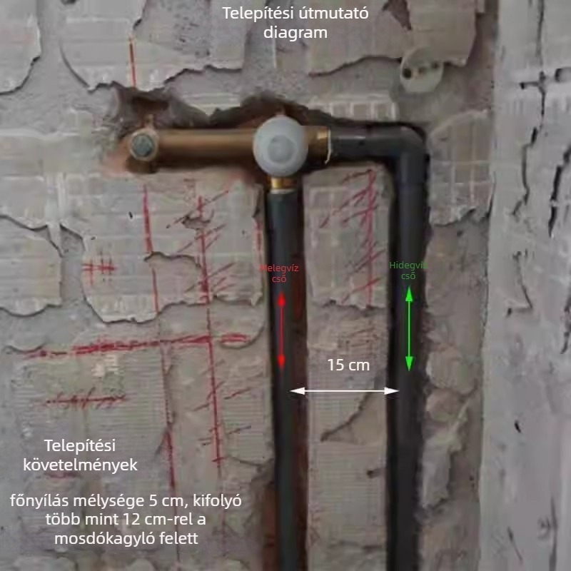 Rejtett falra szerelt réz mosdócsap, keverő, duplex test, kerámiás patron