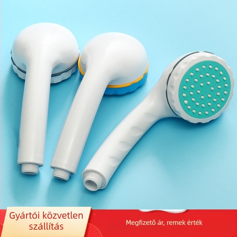 Műanyag zuhanyfej eső funkcióval, kör alakú, kézi forgatással, modern minimalista stílus.