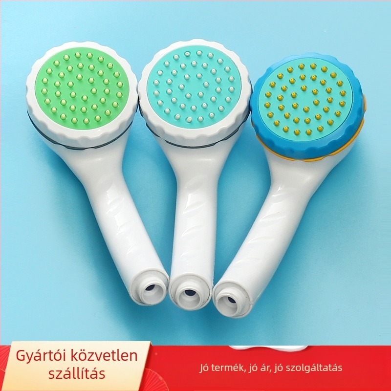 Műanyag zuhanyfej eső funkcióval, kör alakú, kézi forgatással, modern minimalista stílus.