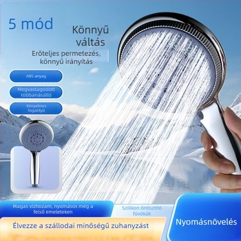 Ötféle sebességű kézi zuhanyfej ABS testtel, elektroplátolt felülettel, kerek fej, falra szerelhető zuhanykészlet