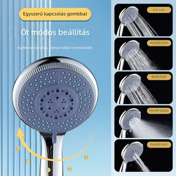 Ötféle sebességű kézi zuhanyfej ABS testtel, elektroplátolt felülettel, kerek fej, falra szerelhető zuhanykészlet