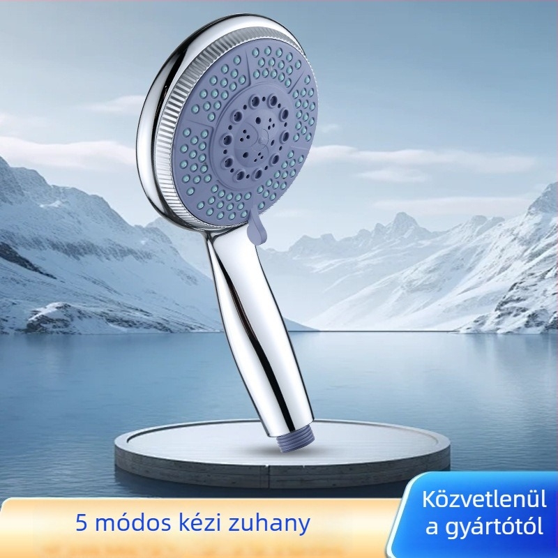 Ötféle sebességű kézi zuhanyfej ABS testtel, elektroplátolt felülettel, kerek fej, falra szerelhető zuhanykészlet