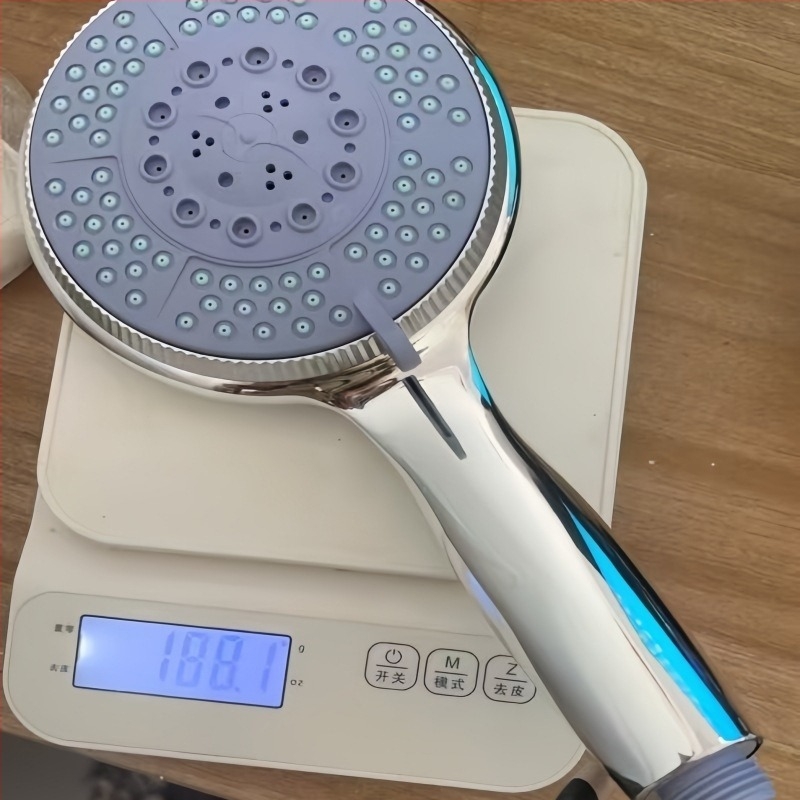 Ötféle sebességű kézi zuhanyfej ABS testtel, elektroplátolt felülettel, kerek fej, falra szerelhető zuhanykészlet