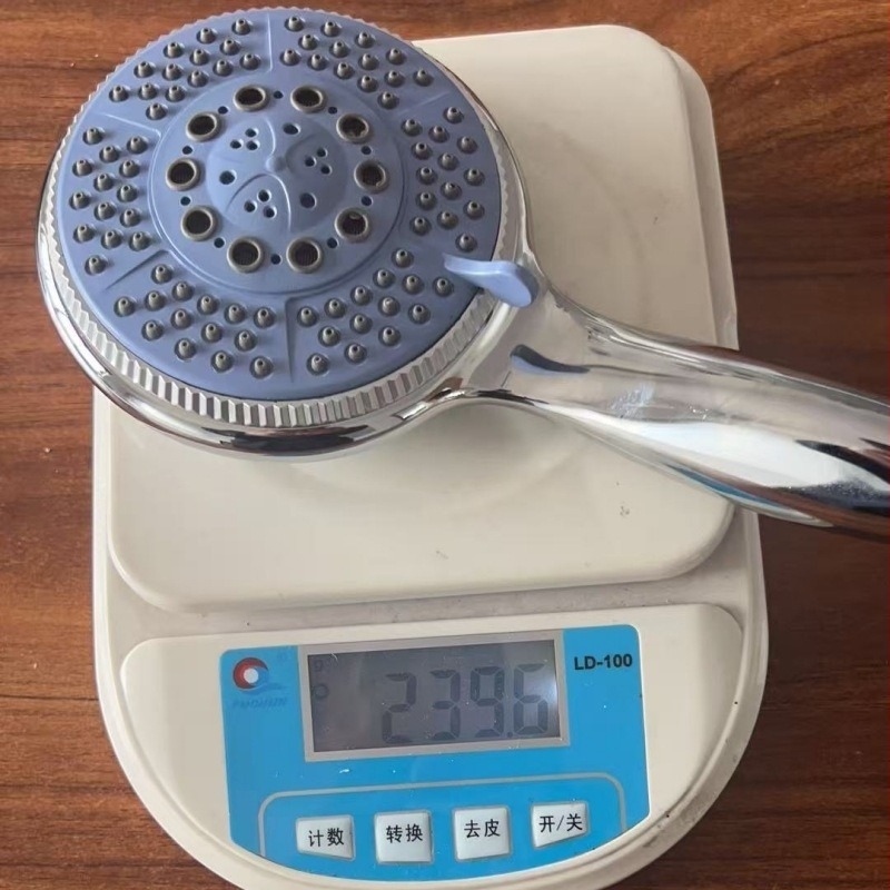 Ötféle sebességű kézi zuhanyfej ABS testtel, elektroplátolt felülettel, kerek fej, falra szerelhető zuhanykészlet