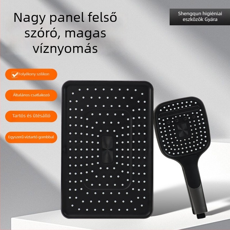 Nyomásos zuhanykészlet kézi zuhannyal és falra szerelt vízmelegítővel — ABS, négyszögletes zuhanyfej, funkciók: permetezés, masszázs, buborékok, eső, 0–90°C