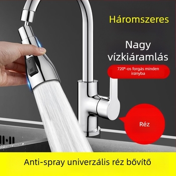 réz konyhai csaptele hosszabbítóval, nyomásnövelővel, fröccsenés elleni védelemmel, univerzális forgócsatlakozóval és mosogatószórófejjel