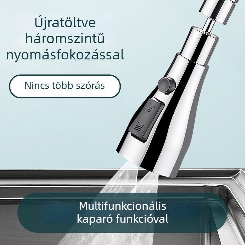 réz konyhai csaptele hosszabbítóval, nyomásnövelővel, fröccsenés elleni védelemmel, univerzális forgócsatlakozóval és mosogatószórófejjel