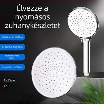 Kézi zuhanyfej – ABS anyag, három módú vízellátás szűrővel és nyomásnöveléssel, kerek forma, modell 6500+8354