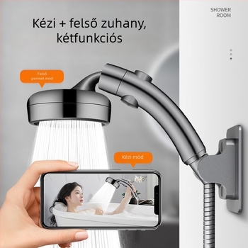 Állítható könyökös zuhanyfej – eső mód, anti-scaling védelem, nyomás-szabályozás, 360° forgás, ABS, falra szerelhető, kerek formájú