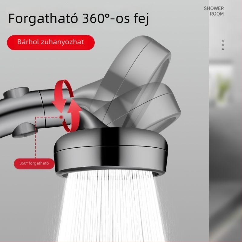 Állítható könyökös zuhanyfej – eső mód, anti-scaling védelem, nyomás-szabályozás, 360° forgás, ABS, falra szerelhető, kerek formájú