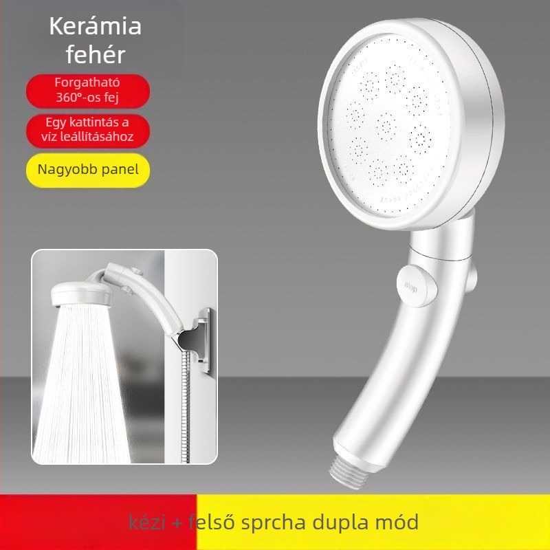Állítható könyökös zuhanyfej – eső mód, anti-scaling védelem, nyomás-szabályozás, 360° forgás, ABS, falra szerelhető, kerek formájú