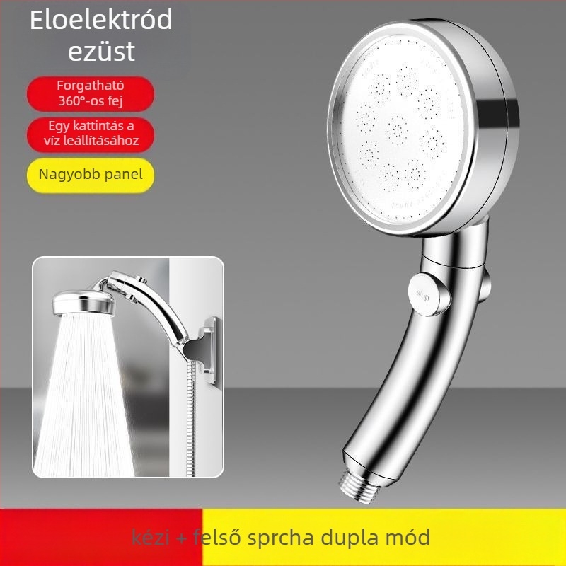 Állítható könyökös zuhanyfej – eső mód, anti-scaling védelem, nyomás-szabályozás, 360° forgás, ABS, falra szerelhető, kerek formájú