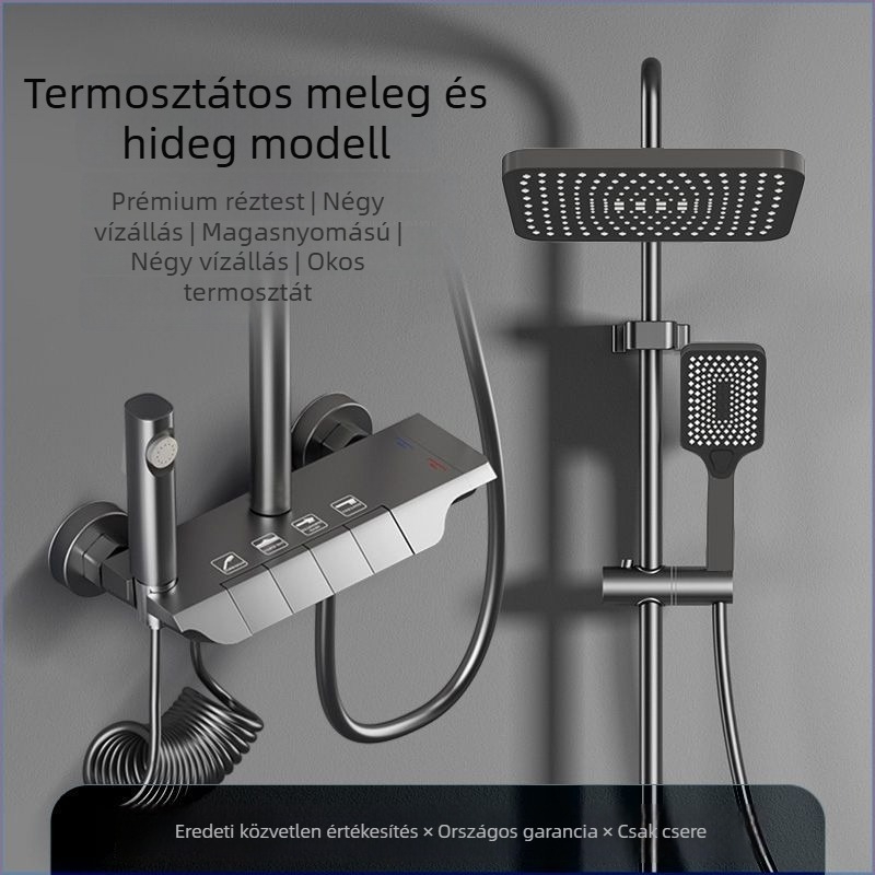 Réz zuhanykészlet négyszögletes esőfejjel, állandó hőmérséklet, felületre szerelt, modell JMW1206