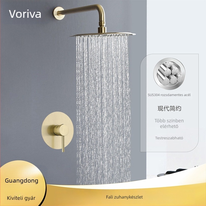 Rozsdamentes acélból készült rejtett zuhanykészlet falba épített telepítéshez, eső funkcióval, kettős meleg/hideg, kör alakú, modell AL1101