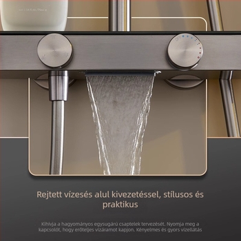 Réz zuhanykészlet, falra szerelhető, körkörös krómozott fej, funkciók permet és eső, modell KLH-8030