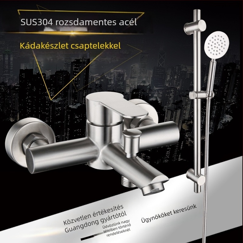 Beépíthető háromrészes fürdőkádi csap kézi zuhannyal, 304 rozsdamentes acélból, meleg/hideg keverő, kerámiapatron