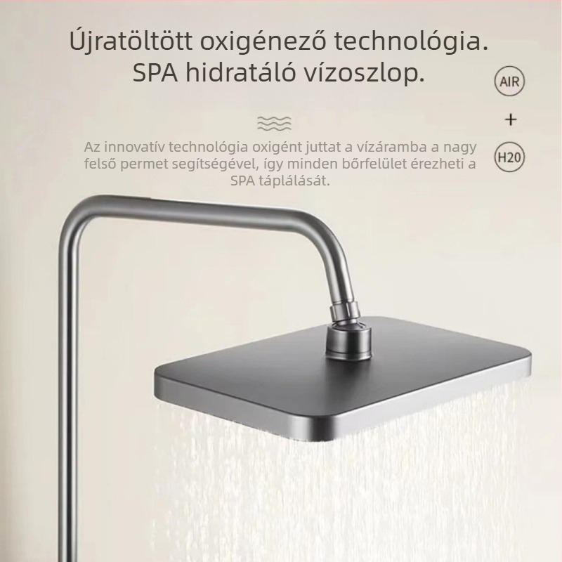 Digitális kijelzős zuhanyfej, beépített szerelés, réztest, LED világítás, hőmérséklet-szabályozás