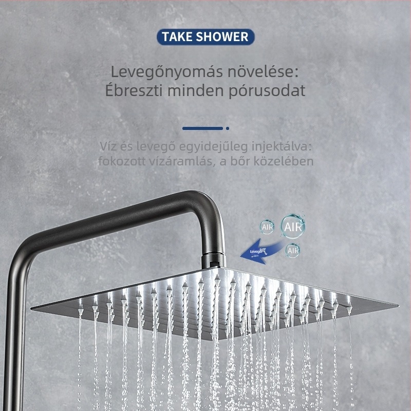 Réz kézi zuhanykészlet, falra szerelhető, kör alakú zuhanyfej, esőzuhany