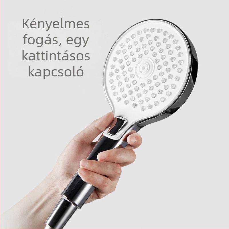Kézbe fogható zuhanykészlet négyzetes fejjel, ABS anyagból, vákuum bevonattal, funkciók: permetezés, masszázs, szépség, eső, modell 00086