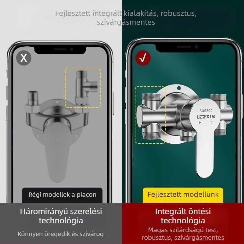 Rozsdamentes acél 304-ból készült nyílt telepítésű zuhanycsaptelep készlet, elektromos vízcsap, kerámiadiszka szeleptest, krómozott felület, CE tanúsítvány