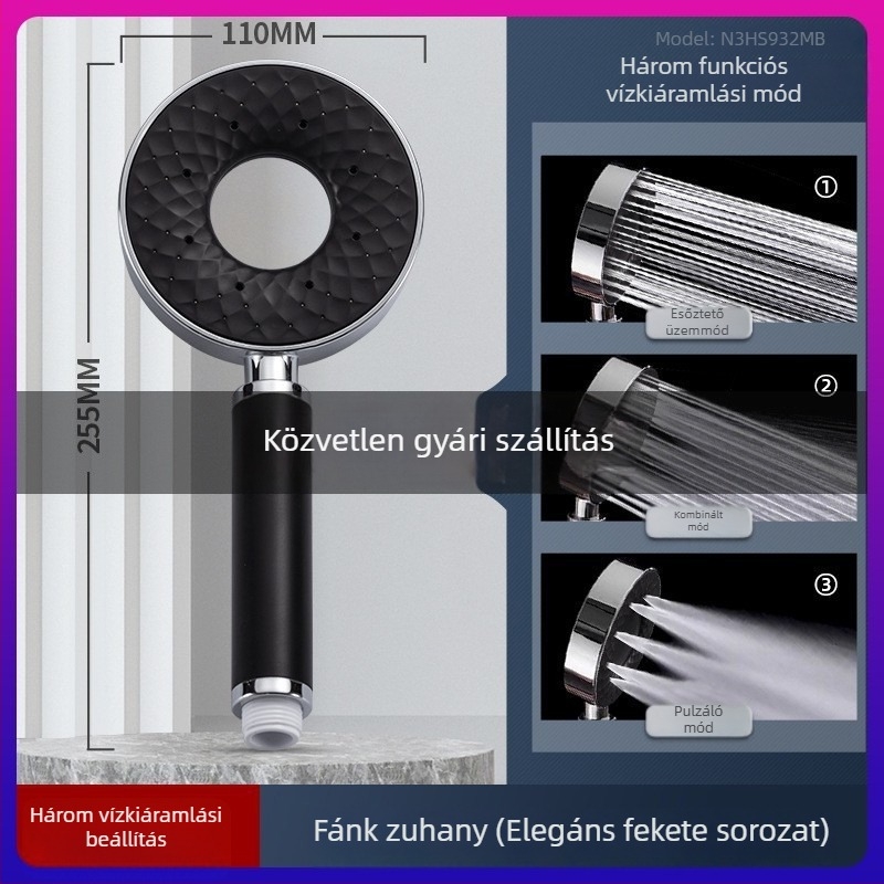 Önjavító zuhanyfej készlet kézi zuhannyal és tömlővel, ABS anyagból, kerek forma, modell SY-LS-8, kristály-diamant bevonattal