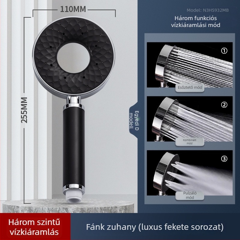 Önjavító zuhanyfej készlet kézi zuhannyal és tömlővel, ABS anyagból, kerek forma, modell SY-LS-8, kristály-diamant bevonattal