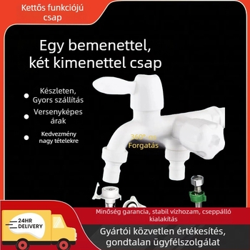 Mosógép csaptele háromutas kettős kimenettel, kerámiás szeleppel, műanyag test, falra szerelve