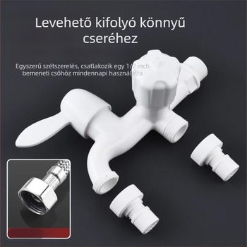 Mosógép csaptele háromutas kettős kimenettel, kerámiás szeleppel, műanyag test, falra szerelve