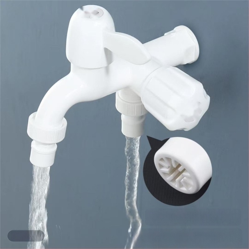 Mosógép csaptele háromutas kettős kimenettel, kerámiás szeleppel, műanyag test, falra szerelve