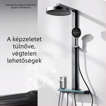 Beépített négyzet alakú zuhanyfej 304 rozsdamentes acélból, forgatható, állítható beállításokkal és nyomásfokozó funkcióval, digitális kijelző a konstans hőmérséklethez, modern minimalistikus kialakítás