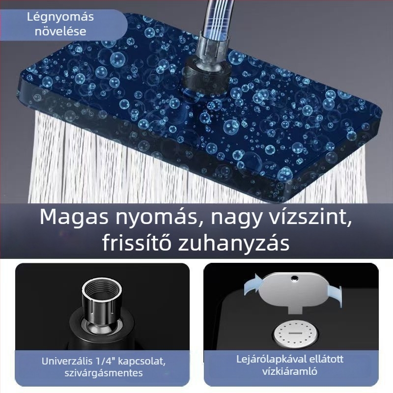 Felső zuhanyfej anti-eltömődéses, ABS anyag, csavaros szerelés, négyszögletes forma, elektroplakáció
