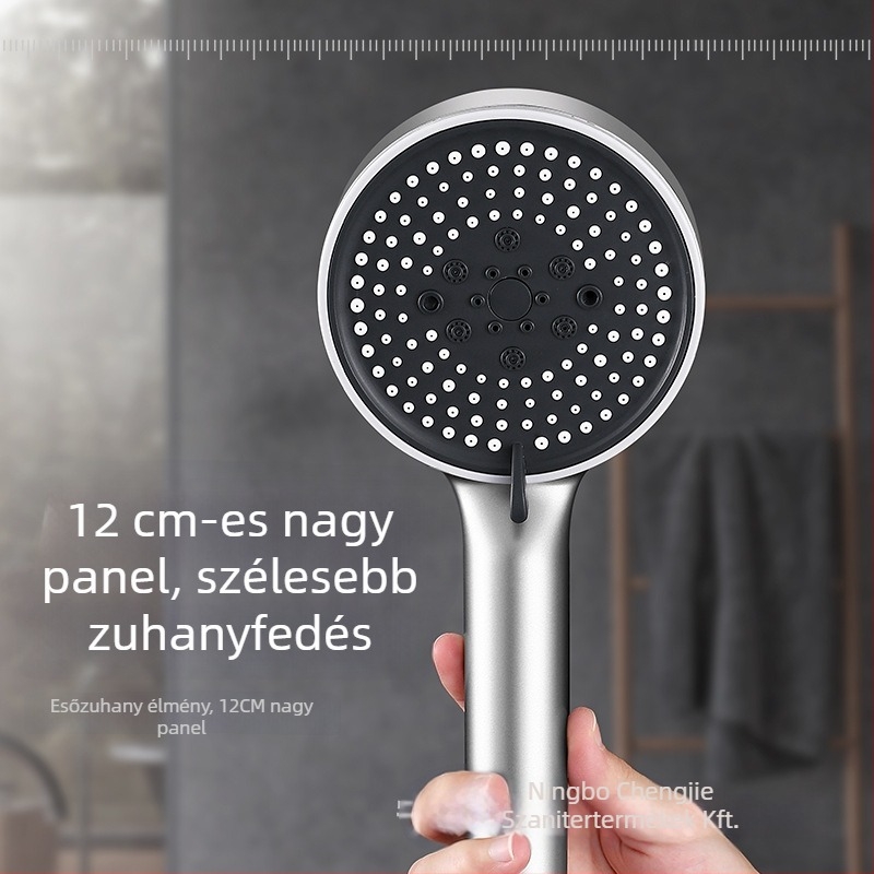 City Suitable öt gyorsaságú levegő-boostos zuhanyfej, hőmérséklet-szabályozás és LED világítás, ABS anyag, falra szerelhető.