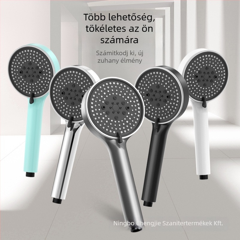 City Suitable öt gyorsaságú levegő-boostos zuhanyfej, hőmérséklet-szabályozás és LED világítás, ABS anyag, falra szerelhető.