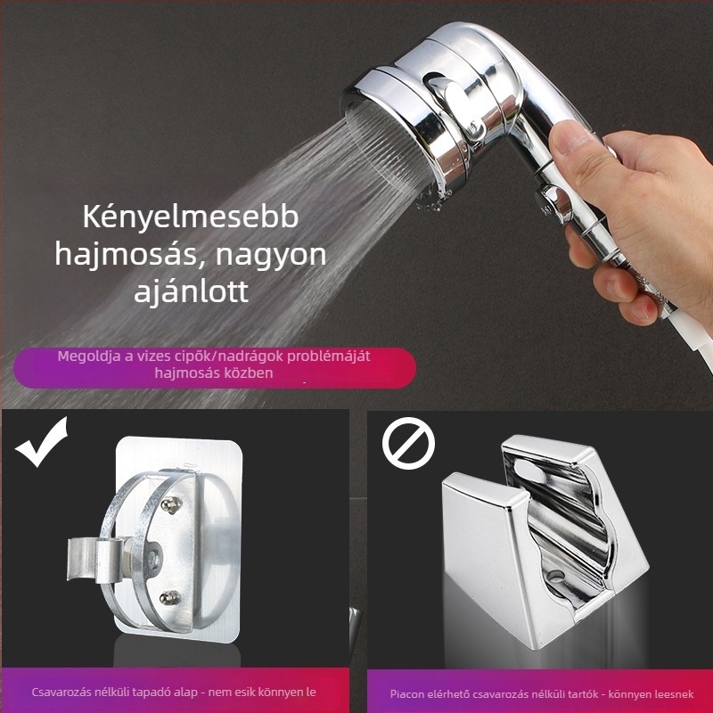 Hordozható ABS zuhanyfej szűrővel, 3-funkciós permetezés (Spray, Masszázs, Eső), fúrásmentes spirálos telepítés, 0–90°C