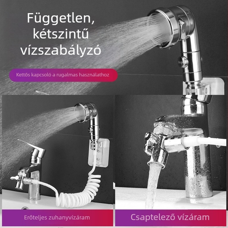 Hordozható ABS zuhanyfej szűrővel, 3-funkciós permetezés (Spray, Masszázs, Eső), fúrásmentes spirálos telepítés, 0–90°C
